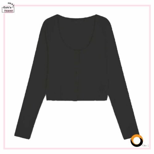 Ladies Full Sleeve Pointelle Cropped Cardigan Top - Image 4
