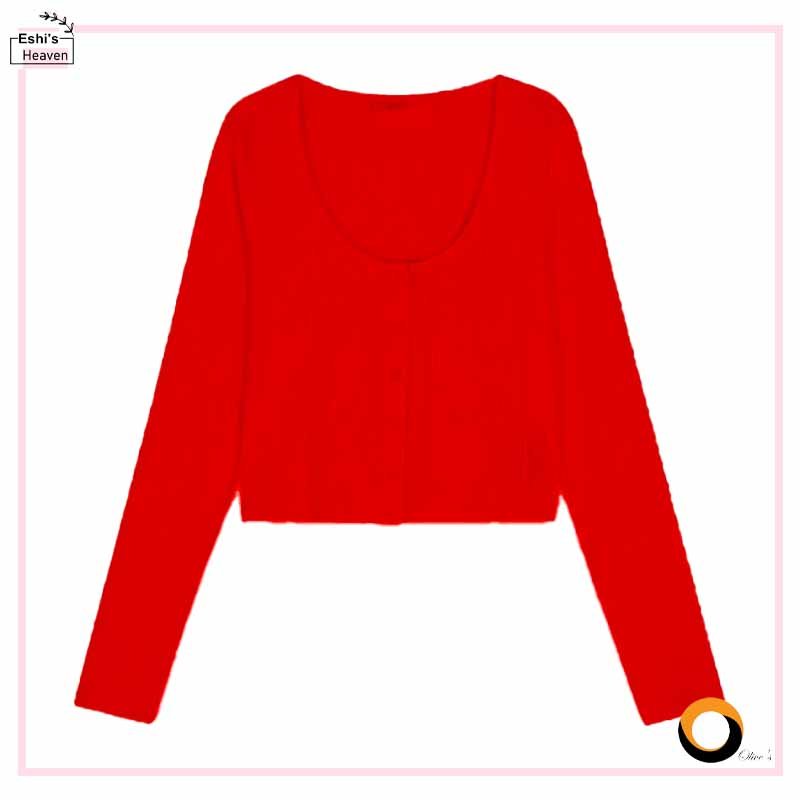 Ladies Full Sleeve Pointelle Cropped Cardigan Top - Image 3