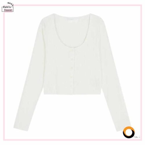 Ladies Full Sleeve Pointelle Cropped Cardigan Top - Image 2