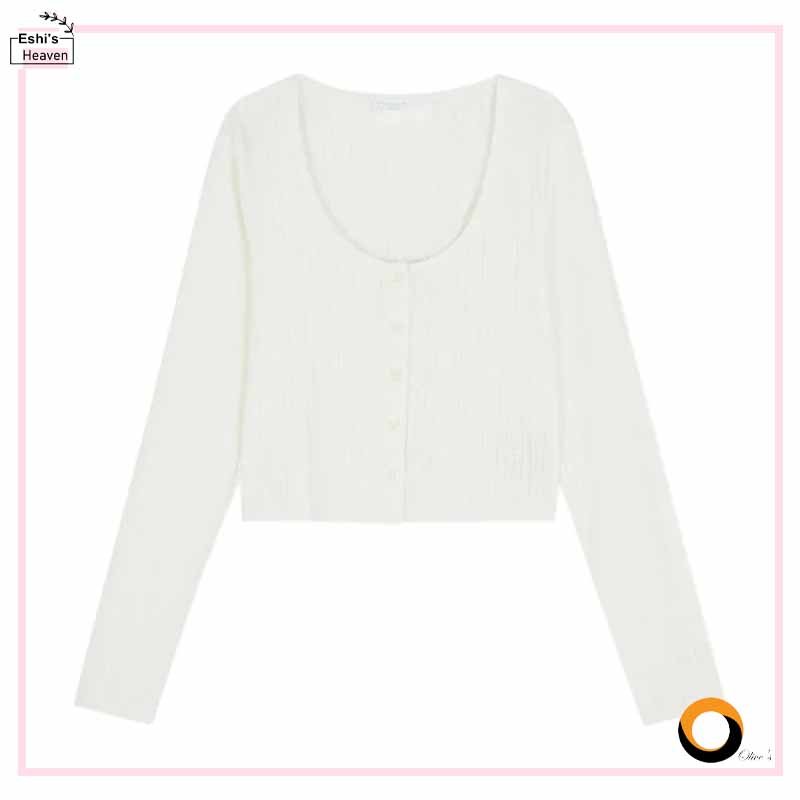 Ladies Full Sleeve Pointelle Cropped Cardigan Top - Image 2