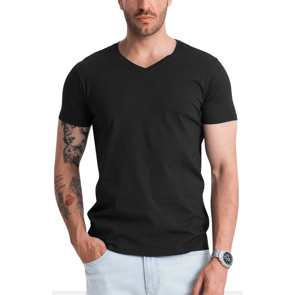 Men’s Short Sleeve V-Neck Cotton T-Shirt -eshis heaven - Image 4