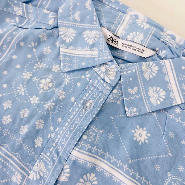 Olivs Elegant Abstract Print Dress – Blue & White Midi with Belt - Image 7