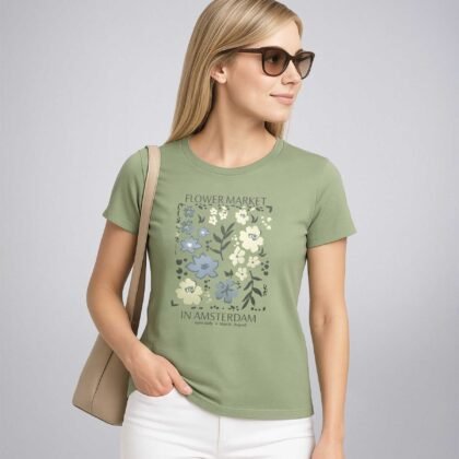 Olivs Leafletic Ladies Cotton Printed T-Shirt