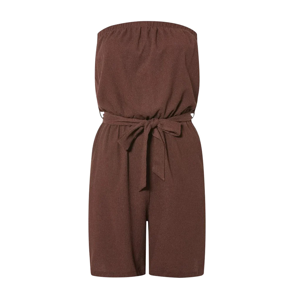 Olivs Women Off-Shoulder Drawstring Waist Lightweight Crinkle Culotte Tube Top - Image 2