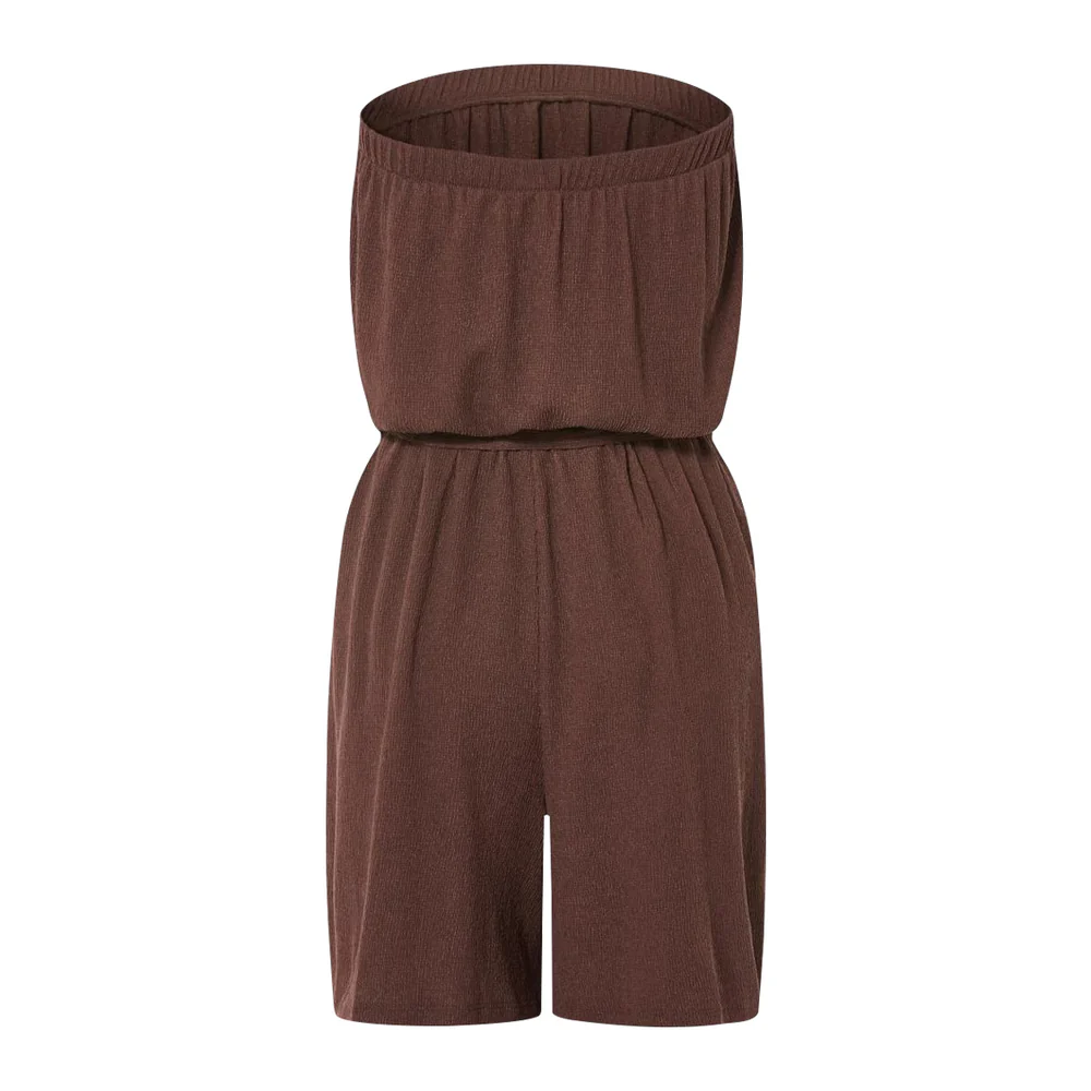 Olivs Women Off-Shoulder Drawstring Waist Lightweight Crinkle Culotte Tube Top - Image 3