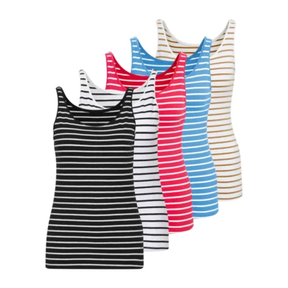 Olivs Women’s Cotton Stretch Round Neck Striped Tank Top