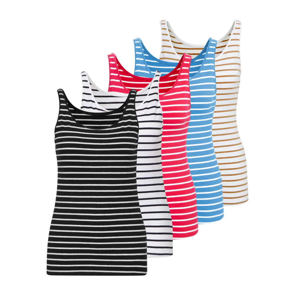 Olivs Women’s Cotton Stretch Round Neck Striped Tank Top