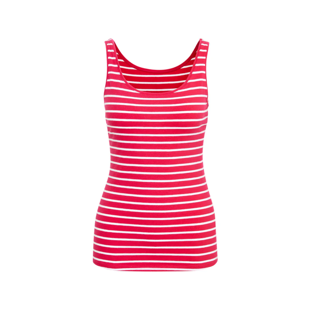 Olivs Women’s Cotton Stretch Round Neck Striped Tank Top - Image 4
