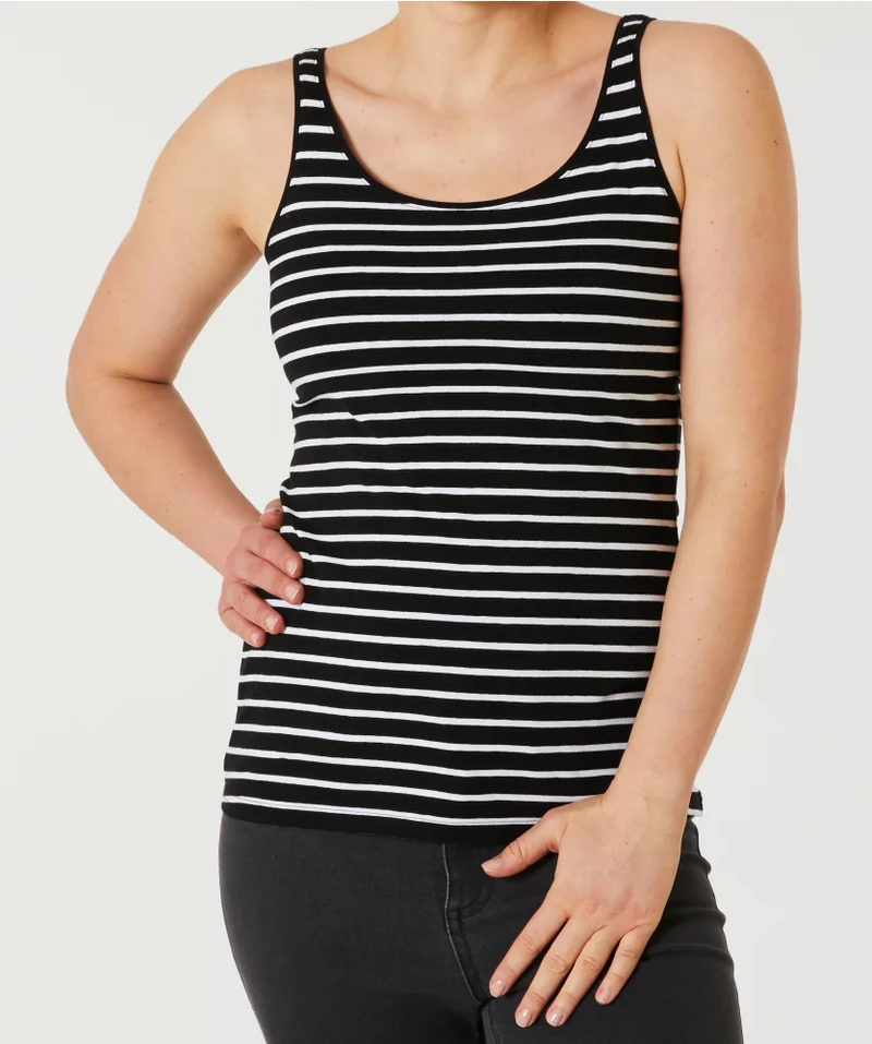 Olivs Women’s Cotton Stretch Round Neck Striped Tank Top - Image 6