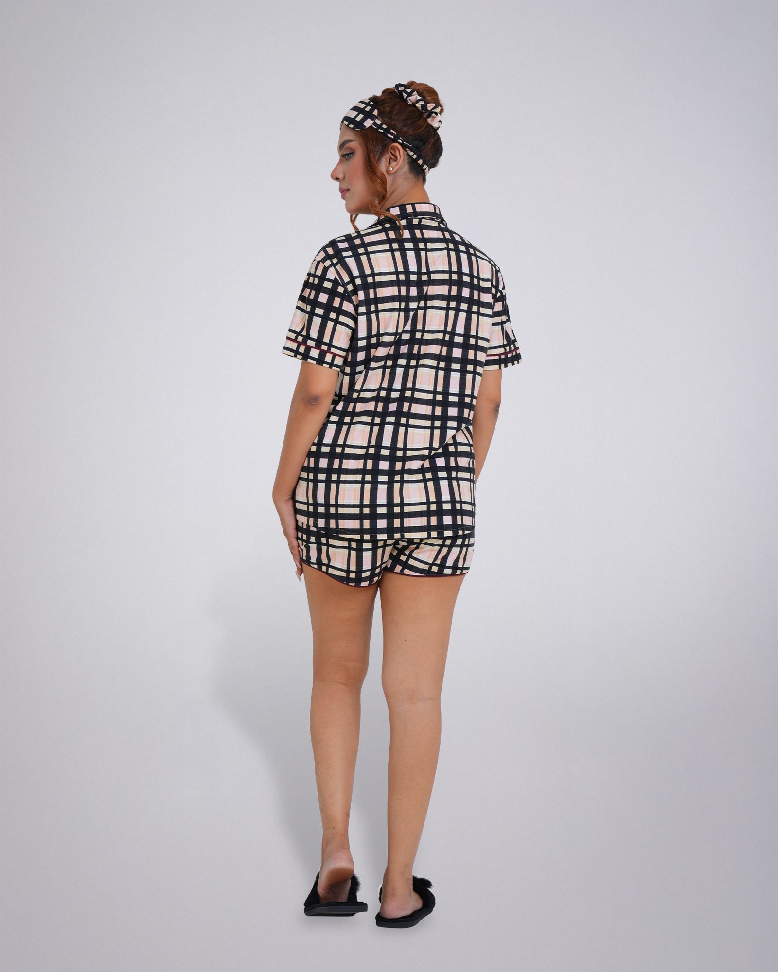 Olivs Women’s Shirt Collar Nightwear Check Pajama Set - Image 3